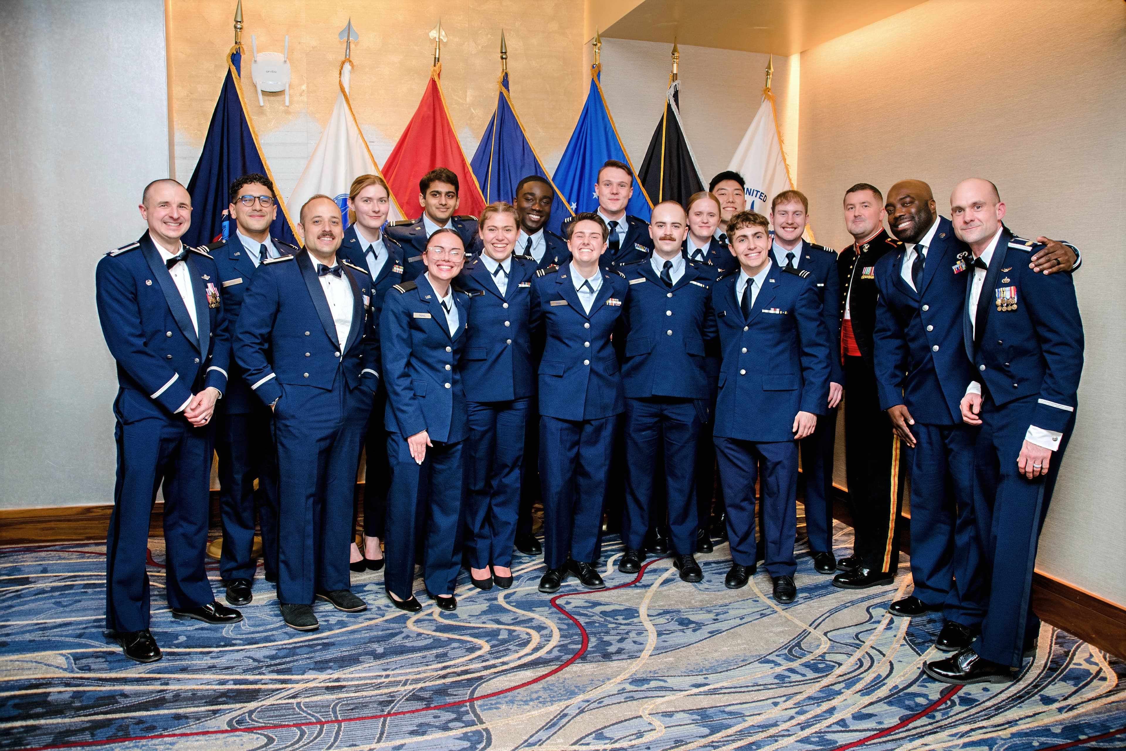 The senior class and cadre pose in formal dress at the Military Ball.